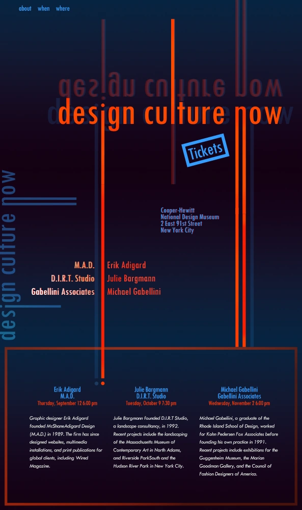 Website for Design Culture Now event, designed by Eline Dimmendaal